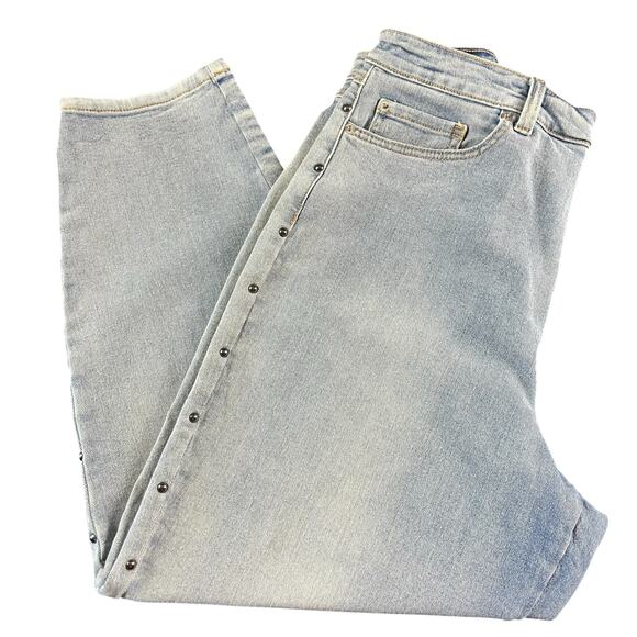 INC Mom Jeans Women Sze 14 Light Blue Stone Wash Studded High Rise Cropped Denim - Picture 6 of 12